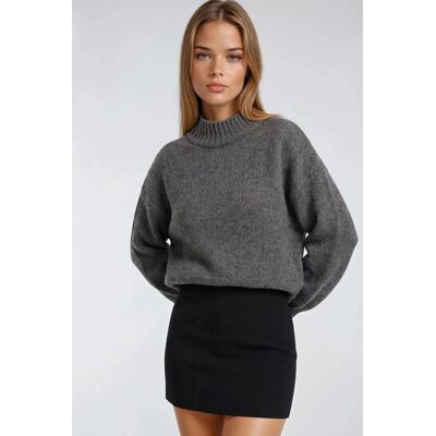 Mixray Lässiger Schnitt Rundhals Dickstrickpullover Dunkelgrau Einheitsgröße Mixray Lässiger Schnitt Rundhals Dickstrickpullover Dunkelgrau Einheitsgröße