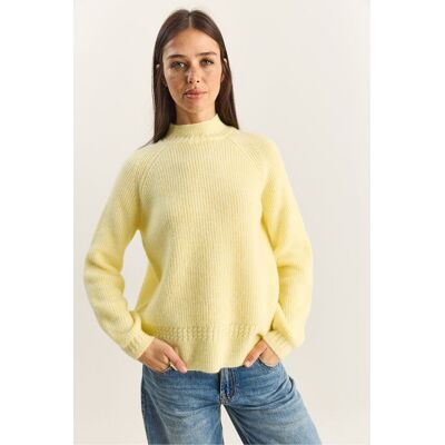 Bianco Lucci Oversized Rundhalsausschnitt Strickpullover Gelb Einheitsgröße Bianco Lucci Oversized Rundhalsausschnitt Strickpullover Gelb Einheitsgröße