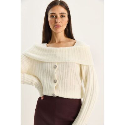 Bianco Lucci Strickpullover mit Madonna-Kragen und Knöpfen Creme Einheitsgröße Bianco Lucci Strickpullover mit Madonna-Kragen und Knöpfen Creme Einheitsgröße