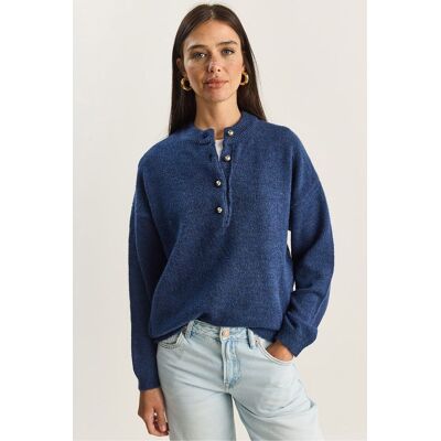 Bianco Lucci Knopfkragen Strickpullover Marine Einheitsgröße Bianco Lucci Knopfkragen Strickpullover Marine Einheitsgröße