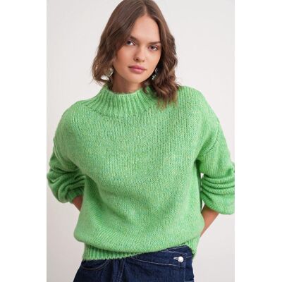 Mixray Lässiger Schnitt Rundhals Dickstrickpullover Limettengrün Einheitsgröße Mixray Lässiger Schnitt Rundhals Dickstrickpullover Limettengrün Einheitsgröße