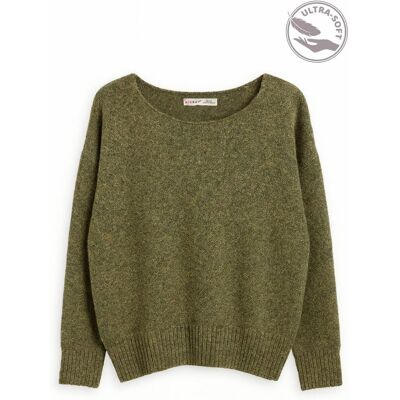 Mixray Übergroßer Bootsausschnitt-Strickpullover Khaki Einheitsgröße Mixray Übergroßer Bootsausschnitt-Strickpullover Khaki Einheitsgröße