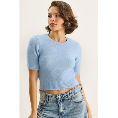 Bianco Lucci Rundhals Kurzarm Strickpullover Hellblau Einheitsgröße Bianco Lucci Rundhals Kurzarm Strickpullover Hellblau Einheitsgröße