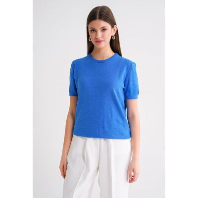 Mixray Rundhals Kurzarm Strickpullover Himmelblau Einheitsgröße Mixray Rundhals Kurzarm Strickpullover Himmelblau Einheitsgröße