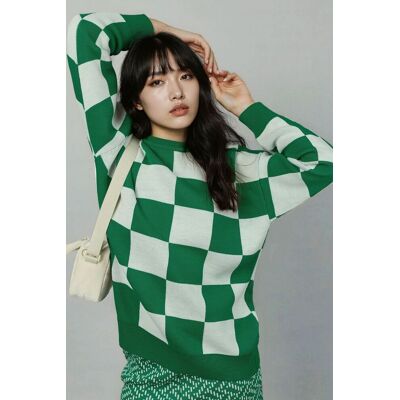 MyFashion Kariertes Rippstrick-Pullover mit bequemem Schnitt Grün Einheitsgröße MyFashion Kariertes Rippstrick-Pullover mit bequemem Schnitt Grün Einheitsgröße