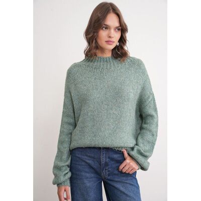 Mixray Lässiger Schnitt Rundhals Dickstrickpullover Salbeigrün Einheitsgröße Mixray Lässiger Schnitt Rundhals Dickstrickpullover Salbeigrün Einheitsgröße
