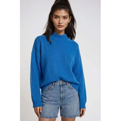 Mixray Lässiger Schnitt Rundhals Dickstrickpullover Blau Einheitsgröße Mixray Lässiger Schnitt Rundhals Dickstrickpullover Blau Einheitsgröße