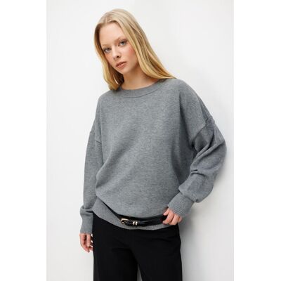 Mixray Übergroßer gerippter Strickpullover Dunkelgrau Einheitsgröße Mixray Übergroßer gerippter Strickpullover Dunkelgrau Einheitsgröße