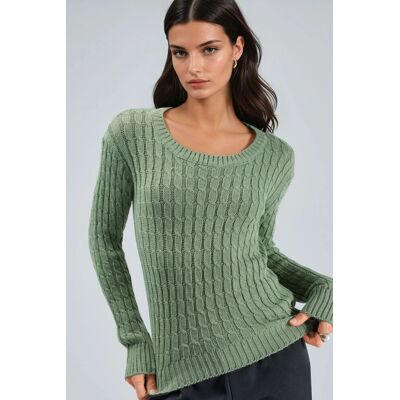 MyFashion Bootsnacken-Kabelstrickpullover Salbeigrün Einheitsgröße MyFashion Bootsnacken-Kabelstrickpullover Salbeigrün Einheitsgröße