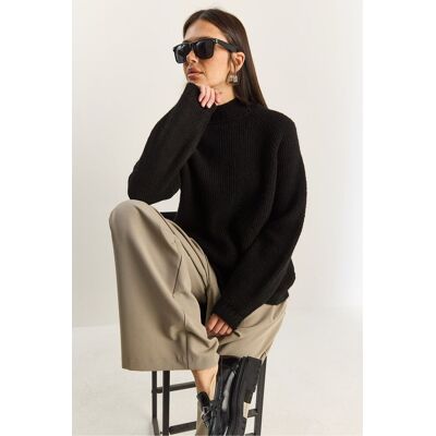 Bianco Lucci Oversized Rundhalsausschnitt Strickpullover Schwarz Einheitsgröße Bianco Lucci Oversized Rundhalsausschnitt Strickpullover Schwarz Einheitsgröße