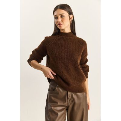 Bianco Lucci Oversized Rundhalsausschnitt Strickpullover Dunkelbraun Einheitsgröße Bianco Lucci Oversized Rundhalsausschnitt Strickpullover Dunkelbraun Einheitsgröße