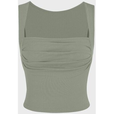 Hiccup Gerüschte Bluse mit quadratischem Ausschnitt Khaki S Hiccup Gerüschte Bluse mit quadratischem Ausschnitt Khaki S
