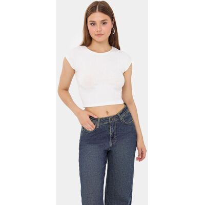 Hiccup Klassisches Rundhals Kurzarm-Cropped-Top Weiß L Hiccup Klassisches Rundhals Kurzarm-Cropped-Top Weiß L