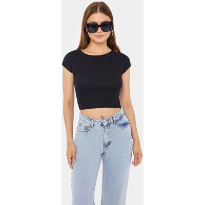 Hiccup Klassisches Rundhals Kurzarm-Cropped-Top Schwarz L Hiccup Klassisches Rundhals Kurzarm-Cropped-Top Schwarz L