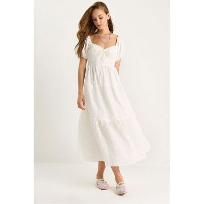 Bianco Lucci Gesticktes Herzkragen-Maxikleid Weiß M Bianco Lucci Gesticktes Herzkragen-Maxikleid Weiß M