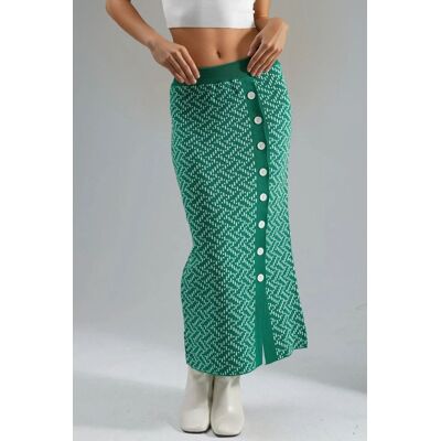 MyFashion Hoch taillierter geometrischer Strick-Maxi-Rock mit Knopfverschluss Dunkelgrün Einheitsgröße MyFashion Hoch taillierter geometrischer Strick-Maxi-Rock mit Knopfverschluss Dunkelgrün Einheitsgröße