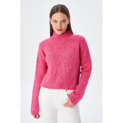 Mixray Rippstrick-Pullover mit Argyle-Muster und halbem Stehkragen Rosa S/M Mixray Rippstrick-Pullover mit Argyle-Muster und halbem Stehkragen Rosa S/M
