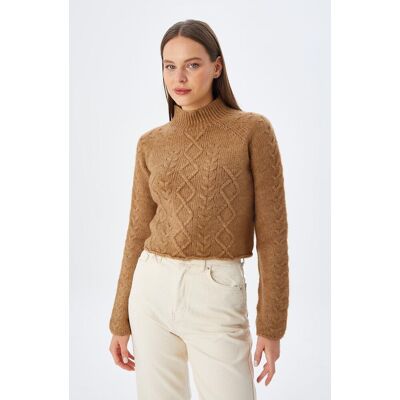 Mixray Rippstrick-Pullover mit Argyle-Muster und halbem Stehkragen Bräunen S/M Mixray Rippstrick-Pullover mit Argyle-Muster und halbem Stehkragen Bräunen S/M