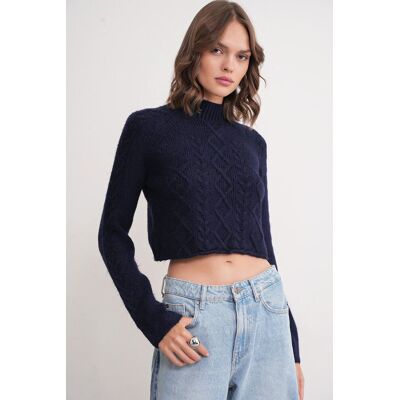 Mixray Rippstrick-Pullover mit Argyle-Muster und halbem Stehkragen Marine S/M Mixray Rippstrick-Pullover mit Argyle-Muster und halbem Stehkragen Marine S/M