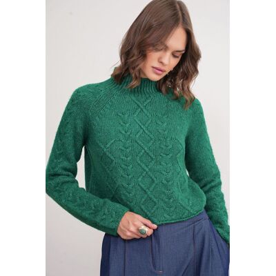 Mixray Rippstrick-Pullover mit Argyle-Muster und halbem Stehkragen Grün S/M Mixray Rippstrick-Pullover mit Argyle-Muster und halbem Stehkragen Grün S/M