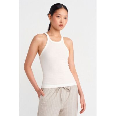 Dilvin Rippstrick-Baumwoll-Ärmellose Cami-Bluse Weiß L Dilvin Rippstrick-Baumwoll-Ärmellose Cami-Bluse Weiß L