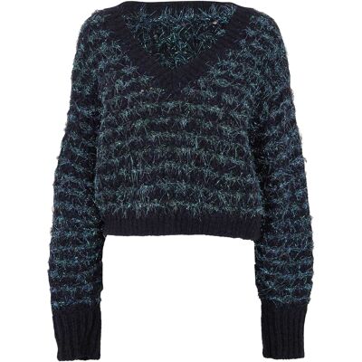 Boss - Pullover Top für Damen, Metallischer Thread, Regulär, Langärmlig (Schwarz Mischung) Schwarz und gebrochenes Weiß EU 42 / UK 14 Boss - Pullover Top für Damen, Metallischer Thread, Regulär, Langärmlig (Schwarz Mischung) Schwarz und gebrochenes Weiß EU 42 / UK 14