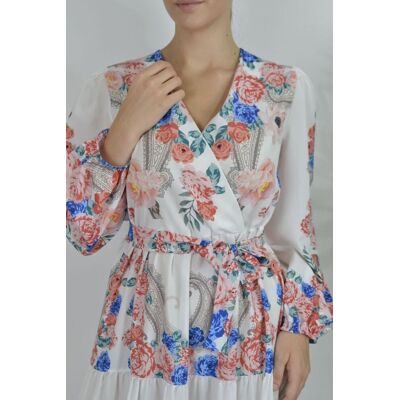 MSN Collection Blumen V-Ausschnitt Maxikleid mit Bindegürtel Weiß M MSN Collection Blumen V-Ausschnitt Maxikleid mit Bindegürtel Weiß M