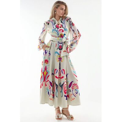 MSN Collection Maxikleid mit floralem Druck im A-Linien-Schnitt Weiß M MSN Collection Maxikleid mit floralem Druck im A-Linien-Schnitt Weiß M