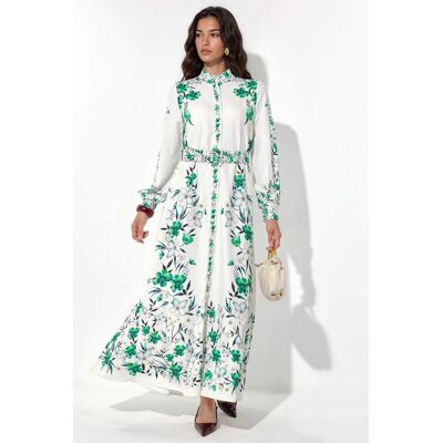 MSN Collection Blumenkleid mit Gürtel im Maxi-Stil Weiß M MSN Collection Blumenkleid mit Gürtel im Maxi-Stil Weiß M
