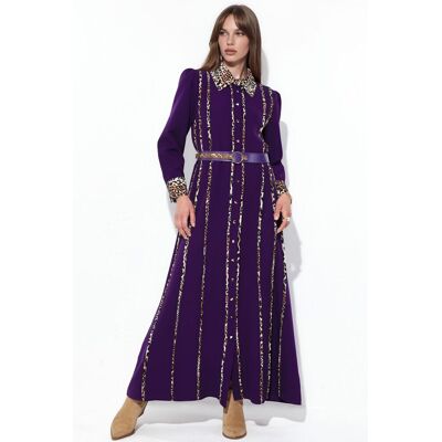 MSN Collection Leopardmuster Maxi Hemdkleid Lila L MSN Collection Leopardmuster Maxi Hemdkleid Lila L