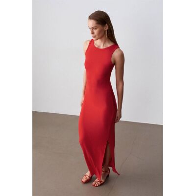 Dilvin Rippoptik Ärmelloses Bodycon-Maxikleid Rot L Dilvin Rippoptik Ärmelloses Bodycon-Maxikleid Rot L