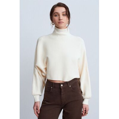 Dilvin Damen Oversized verkürzter Rollkragenpullover Creme Einheitsgröße Dilvin Damen Oversized verkürzter Rollkragenpullover Creme Einheitsgröße