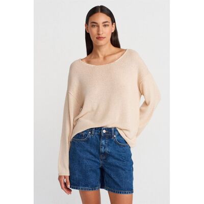 Dilvin Damen Rippstrick Boot-Ausschnitt Pullover Beige Einheitsgröße Dilvin Damen Rippstrick Boot-Ausschnitt Pullover Beige Einheitsgröße