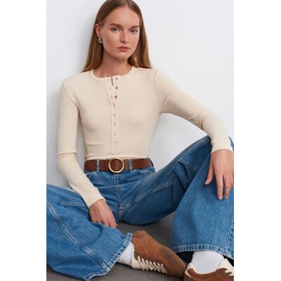 Dilvin Rippstrick-Polohemd mit Knöpfen Creme S Dilvin Rippstrick-Polohemd mit Knöpfen Creme S