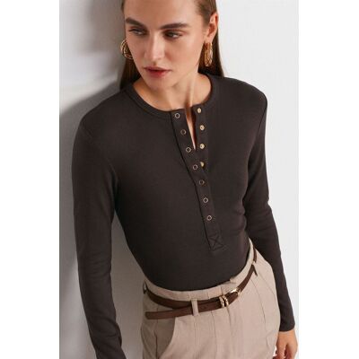 Dilvin Rippstrick-Polohemd mit Knöpfen Holzkohle M Dilvin Rippstrick-Polohemd mit Knöpfen Holzkohle M