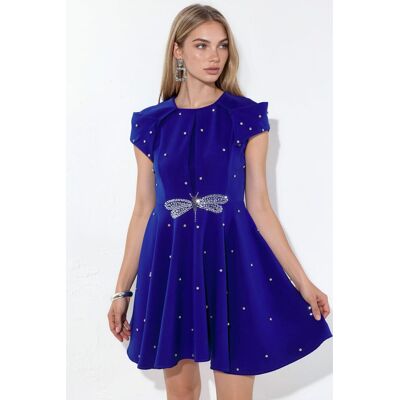 MSN Collection Damen A-Linien Mini Kleid mit Pailletten Blau L MSN Collection Damen A-Linien Mini Kleid mit Pailletten Blau L