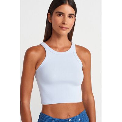 Dilvin Rippstrick Baumwollmischung Ärmelloses Crop Top Hellblau L Dilvin Rippstrick Baumwollmischung Ärmelloses Crop Top Hellblau L