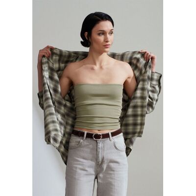 Dilvin Trägerlose Bodycon Bandeau-Bluse Khaki S Dilvin Trägerlose Bodycon Bandeau-Bluse Khaki S