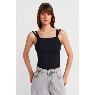 Dilvin Rippenshirt ohne Ärmel mit quadratischem Ausschnitt Schwarz M Dilvin Rippenshirt ohne Ärmel mit quadratischem Ausschnitt Schwarz M