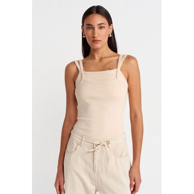 Dilvin Rippenshirt ohne Ärmel mit quadratischem Ausschnitt Beige L Dilvin Rippenshirt ohne Ärmel mit quadratischem Ausschnitt Beige L