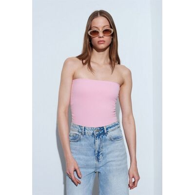 Dilvin Trägerlose Bodycon Bandeau-Bluse Erröten M Dilvin Trägerlose Bodycon Bandeau-Bluse Erröten M