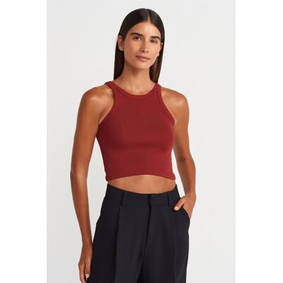 Dilvin Rippstrick Baumwollmischung Ärmelloses Crop Top Dunkelrot L Dilvin Rippstrick Baumwollmischung Ärmelloses Crop Top Dunkelrot L