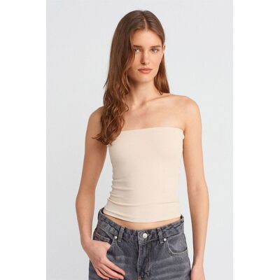 Dilvin Trägerlose Bodycon Bandeau-Bluse Creme S Dilvin Trägerlose Bodycon Bandeau-Bluse Creme S