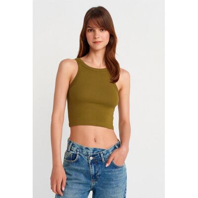 Dilvin Rippstrick Baumwollmischung Ärmelloses Crop Top Olive L Dilvin Rippstrick Baumwollmischung Ärmelloses Crop Top Olive L