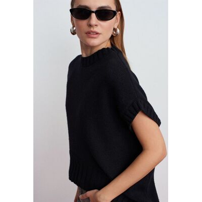 Dilvin Übergroßer gerippter Strickpullover-Weste Schwarz Einheitsgröße Dilvin Übergroßer gerippter Strickpullover-Weste Schwarz Einheitsgröße