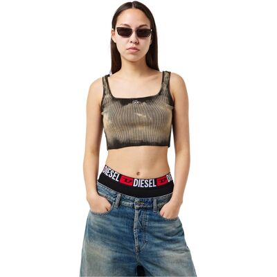 Diesel - Ärmelloses Oberteil für Damen, kurz geschnitten, Schmal (Schwarz/Beige) Schwarz EU 42 / UK 14 Diesel - Ärmelloses Oberteil für Damen, kurz geschnitten, Schmal (Schwarz/Beige) Schwarz EU 42 / UK 14