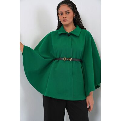 Big Dart Gürtel-Tweed-Cape-Mantel Smaragd Einheitsgröße Big Dart Gürtel-Tweed-Cape-Mantel Smaragd Einheitsgröße