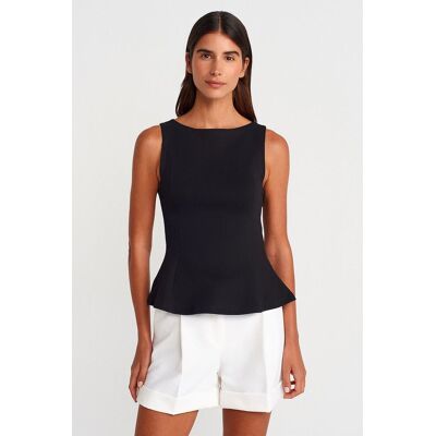 Dilvin Taillierte ärmellose Peplum-Bluse Schwarz M Dilvin Taillierte ärmellose Peplum-Bluse Schwarz M