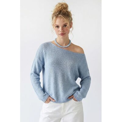 Mixray Übergroßer Bootsausschnitt-Strickpullover Hellblau Einheitsgröße Mixray Übergroßer Bootsausschnitt-Strickpullover Hellblau Einheitsgröße
