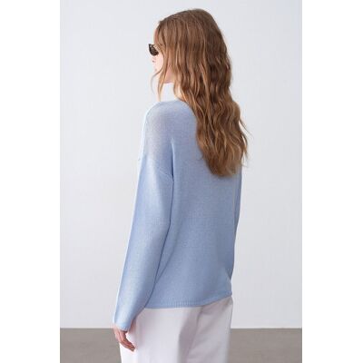 Dilvin Damen Rippstrick Boot-Neck Pullover Hellblau Einheitsgröße Dilvin Damen Rippstrick Boot-Neck Pullover Hellblau Einheitsgröße